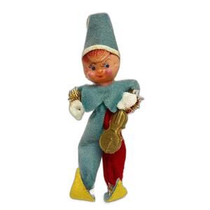 1950s Elf Pixie Felt Ornament Christmas with Violin